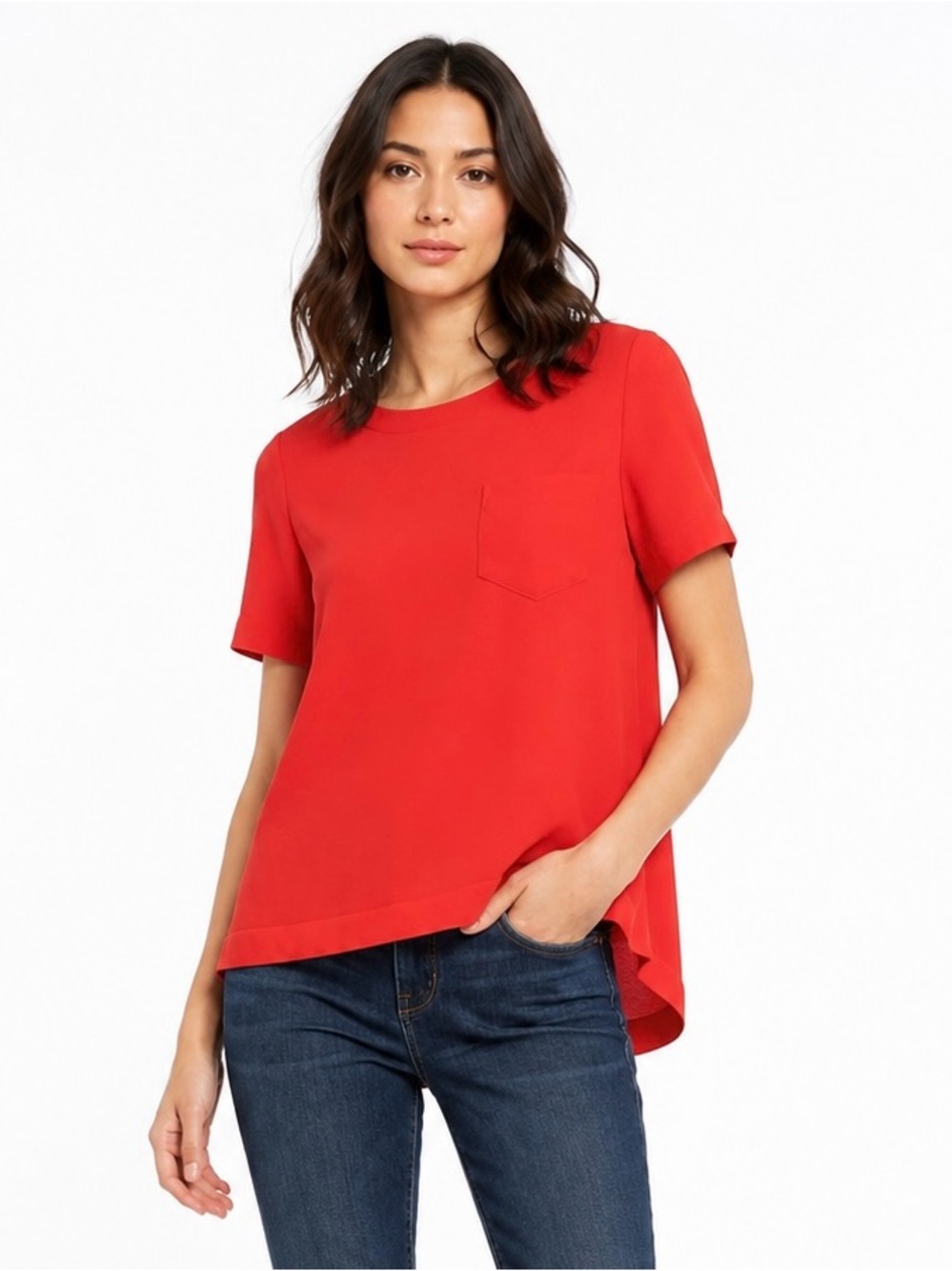 Madewell Silk Industry Button-Back Top Red XS Office Blouse Pocket